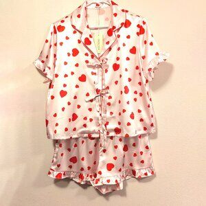 Satin Baby doll Tie-Front Heart Pajama Set Lounge Shorts Set Coquette Sexy LRG
